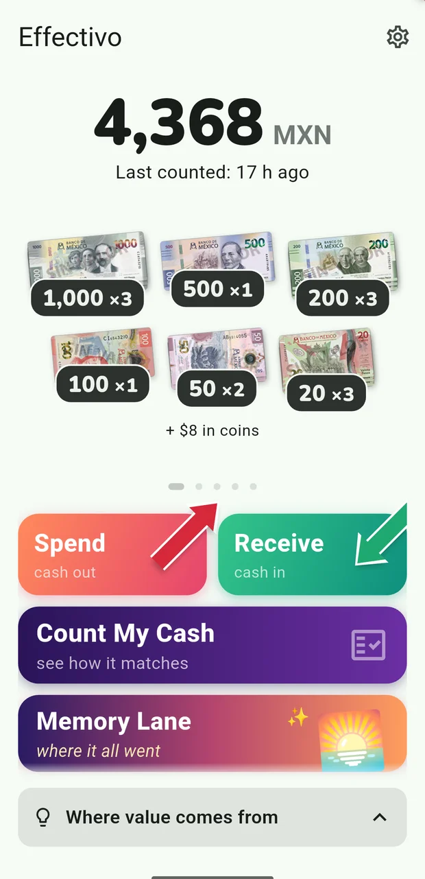 Effectivo app screen