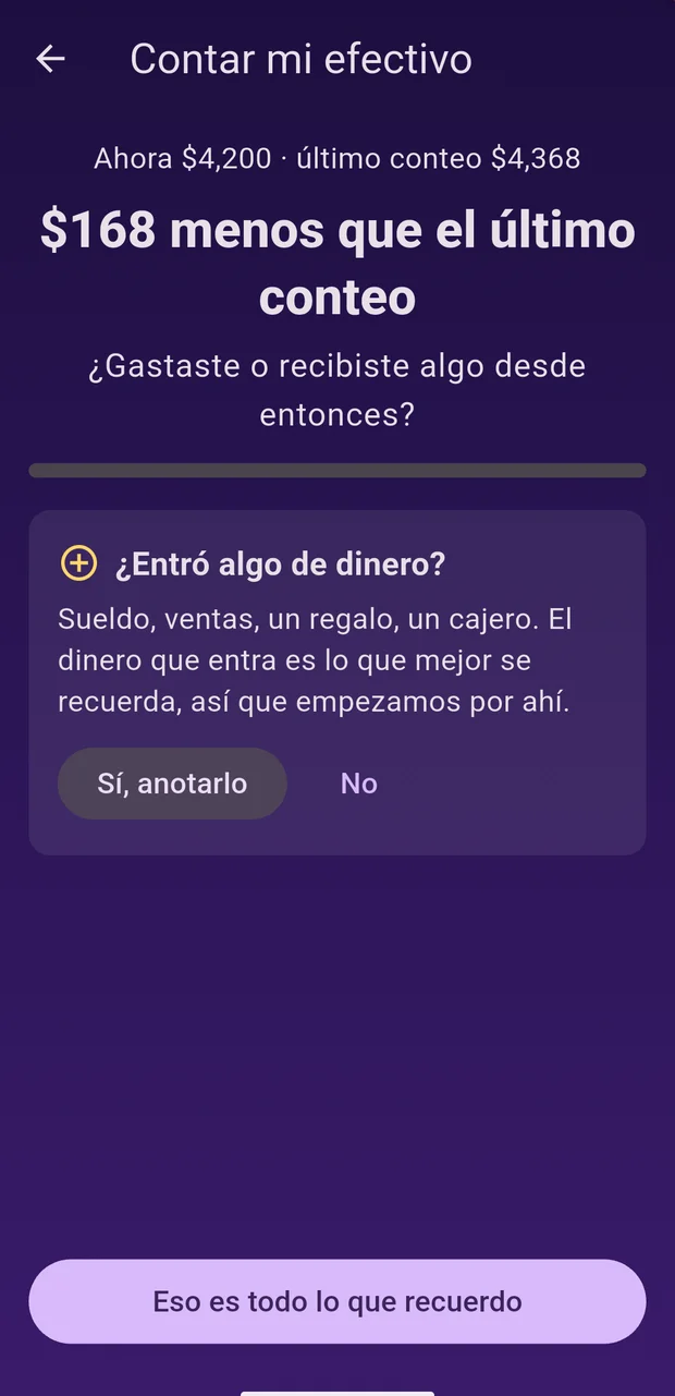 Pantalla de Effectivo
