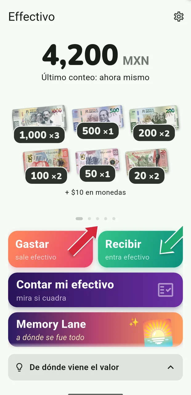 Pantalla de Effectivo