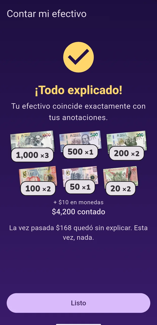 Pantalla de Effectivo